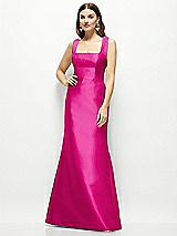 Front View Thumbnail - Think Pink Satin Square Neck Fit and Flare Maxi Dress