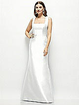 Front View Thumbnail - White Satin Square Neck Fit and Flare Maxi Dress