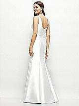 Rear View Thumbnail - White Satin Square Neck Fit and Flare Maxi Dress