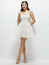 Front View Thumbnail - Ivory 3D Floral Embroidered Little White Mini Dress with Nude Corset Underlay