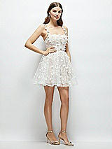 Side View Thumbnail - Ivory 3D Floral Embroidered Little White Mini Dress with Nude Corset Underlay