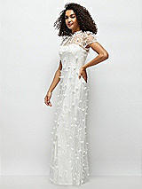 Side View Thumbnail - Ivory 3D Floral Embroidered Puff Sleeve A-line Maxi Dress with Petal-Adorned Illusion Neckline