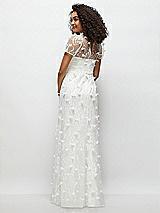 Rear View Thumbnail - Ivory 3D Floral Embroidered Puff Sleeve A-line Maxi Dress with Petal-Adorned Illusion Neckline