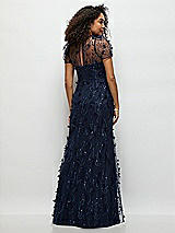 Rear View Thumbnail - Midnight Navy 3D Floral Embroidered Puff Sleeve A-line Maxi Dress with Petal-Adorned Illusion Neckline