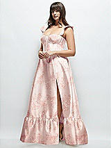 Alt View 2 Thumbnail - Bow And Blossom Print Floral Satin Corset Maxi Dress with Ruffle Straps & Skirt