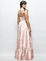 Alt View 3 Thumbnail - Bow And Blossom Print Floral Satin Corset Maxi Dress with Ruffle Straps & Skirt