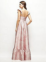 Rear View Thumbnail - Bow And Blossom Print Floral Satin Corset Maxi Dress with Ruffle Straps & Skirt