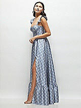 Side View Thumbnail - Chambray Marguerite Floral Corset Maxi Dress with Ruffle Straps & Skirt