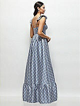 Rear View Thumbnail - Chambray Marguerite Floral Corset Maxi Dress with Ruffle Straps & Skirt