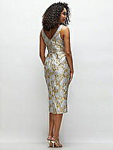 Rear View Thumbnail - Winter Mist V-Neck Gold Brocade Column Midi Dress