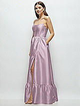 Side View Thumbnail - Suede Rose Strapless Cat-Eye Boned Bodice Maxi Dress with Ruffle Hem