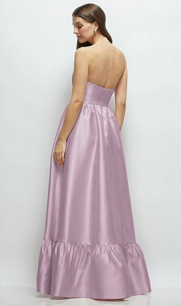 Back View - Suede Rose Strapless Cat-Eye Boned Bodice Maxi Dress with Ruffle Hem