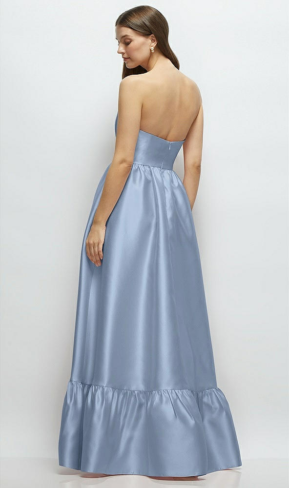 Back View - Cloudy Strapless Cat-Eye Boned Bodice Maxi Dress with Ruffle Hem