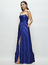 Side View Thumbnail - Cobalt Blue Strapless Cat-Eye Boned Bodice Maxi Dress with Ruffle Hem