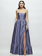Front View Thumbnail - French Blue Strapless Cat-Eye Boned Bodice Maxi Dress with Ruffle Hem