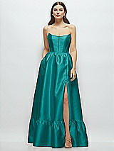 Front View Thumbnail - Jade Strapless Cat-Eye Boned Bodice Maxi Dress with Ruffle Hem