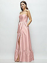 Side View Thumbnail - Rose - PANTONE Rose Quartz Strapless Cat-Eye Boned Bodice Maxi Dress with Ruffle Hem