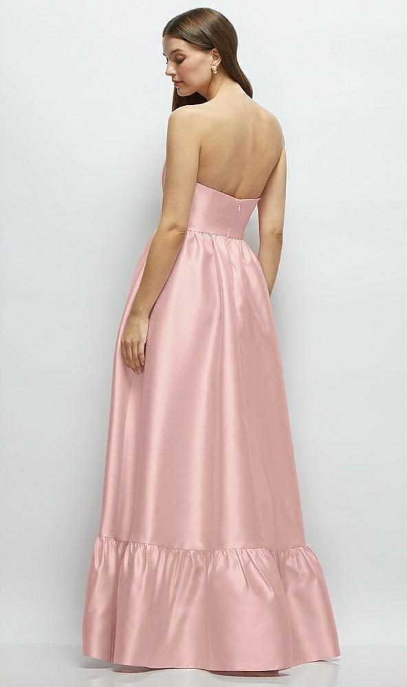 Back View - Rose - PANTONE Rose Quartz Strapless Cat-Eye Boned Bodice Maxi Dress with Ruffle Hem