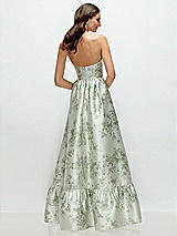 Rear View Thumbnail - Cottage Rose Sage Floral Strapless Cat-Eye Boned Bodice Maxi Dress with Ruffle Hem