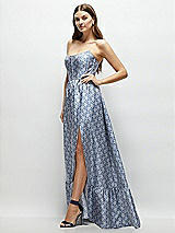 Side View Thumbnail - Chambray Marguerite Floral Strapless Cat-Eye Bodice Maxi Dress with Ruffle Hem