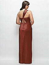 Alt View 3 Thumbnail - Auburn Moon Satin Twist Bandeau One-Shoulder Bias Maxi Dress