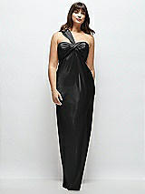 Alt View 1 Thumbnail - Black Satin Twist Bandeau One-Shoulder Bias Maxi Dress