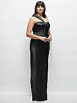 Alt View 2 Thumbnail - Black Satin Twist Bandeau One-Shoulder Bias Maxi Dress