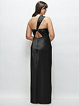 Alt View 3 Thumbnail - Black Satin Twist Bandeau One-Shoulder Bias Maxi Dress