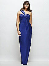 Alt View 1 Thumbnail - Cobalt Blue Satin Twist Bandeau One-Shoulder Bias Maxi Dress