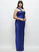 Alt View 2 Thumbnail - Cobalt Blue Satin Twist Bandeau One-Shoulder Bias Maxi Dress