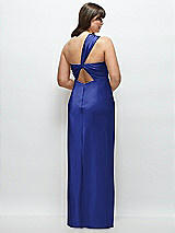 Alt View 3 Thumbnail - Cobalt Blue Satin Twist Bandeau One-Shoulder Bias Maxi Dress