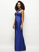 Side View Thumbnail - Cobalt Blue Satin Twist Bandeau One-Shoulder Bias Maxi Dress