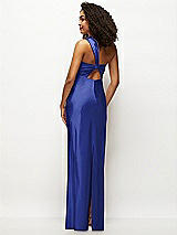 Rear View Thumbnail - Cobalt Blue Satin Twist Bandeau One-Shoulder Bias Maxi Dress