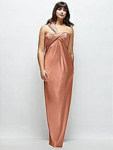 Alt View 1 Thumbnail - Copper Penny Satin Twist Bandeau One-Shoulder Bias Maxi Dress