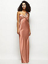 Front View Thumbnail - Copper Penny Satin Twist Bandeau One-Shoulder Bias Maxi Dress