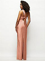 Rear View Thumbnail - Copper Penny Satin Twist Bandeau One-Shoulder Bias Maxi Dress