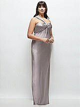 Alt View 2 Thumbnail - Cashmere Gray Satin Twist Bandeau One-Shoulder Bias Maxi Dress
