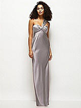 Front View Thumbnail - Cashmere Gray Satin Twist Bandeau One-Shoulder Bias Maxi Dress