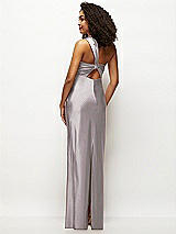 Rear View Thumbnail - Cashmere Gray Satin Twist Bandeau One-Shoulder Bias Maxi Dress