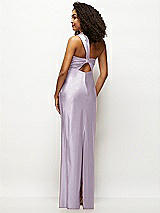 Rear View Thumbnail - Lilac Haze Satin Twist Bandeau One-Shoulder Bias Maxi Dress