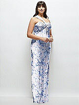 Alt View 2 Thumbnail - Magnolia Sky Floral Satin Twist Bandeau One-Shoulder Bias Maxi Dress