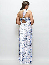 Alt View 3 Thumbnail - Magnolia Sky Floral Satin Twist Bandeau One-Shoulder Bias Maxi Dress