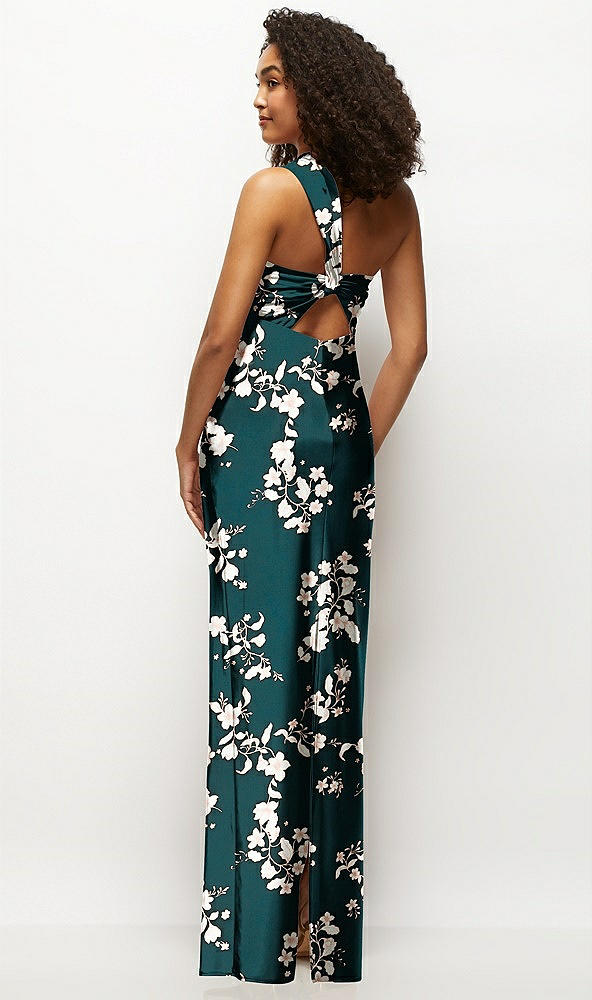 Back View - Vintage Primrose Floral Satin Twist Bandeau One-Shoulder Bias Maxi Dress