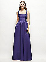 Front View Thumbnail - Grape Square-Neck Satin Maxi Dress with Full Skirt