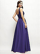 Rear View Thumbnail - Grape Square-Neck Satin Maxi Dress with Full Skirt
