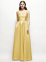Front View Thumbnail - Maize Square-Neck Satin Maxi Dress with Full Skirt