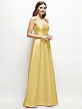 Side View Thumbnail - Maize Square-Neck Satin Maxi Dress with Full Skirt