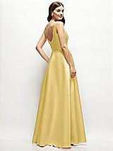 Rear View Thumbnail - Maize Square-Neck Satin Maxi Dress with Full Skirt