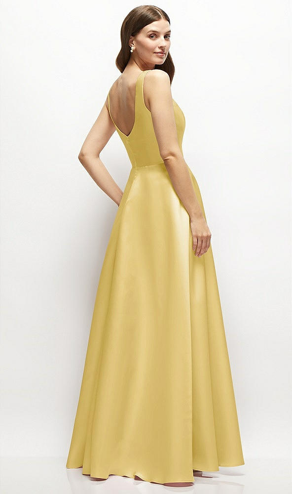 Back View - Maize Square-Neck Satin Maxi Dress with Full Skirt