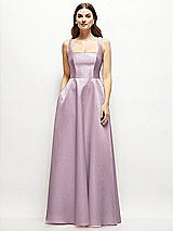 Front View Thumbnail - Suede Rose Square-Neck Satin Maxi Dress with Full Skirt